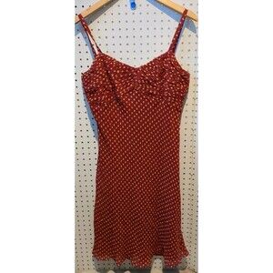 Ann Taylor Petite Dress 12P Silk Sleeveless Red Brown Sun Party